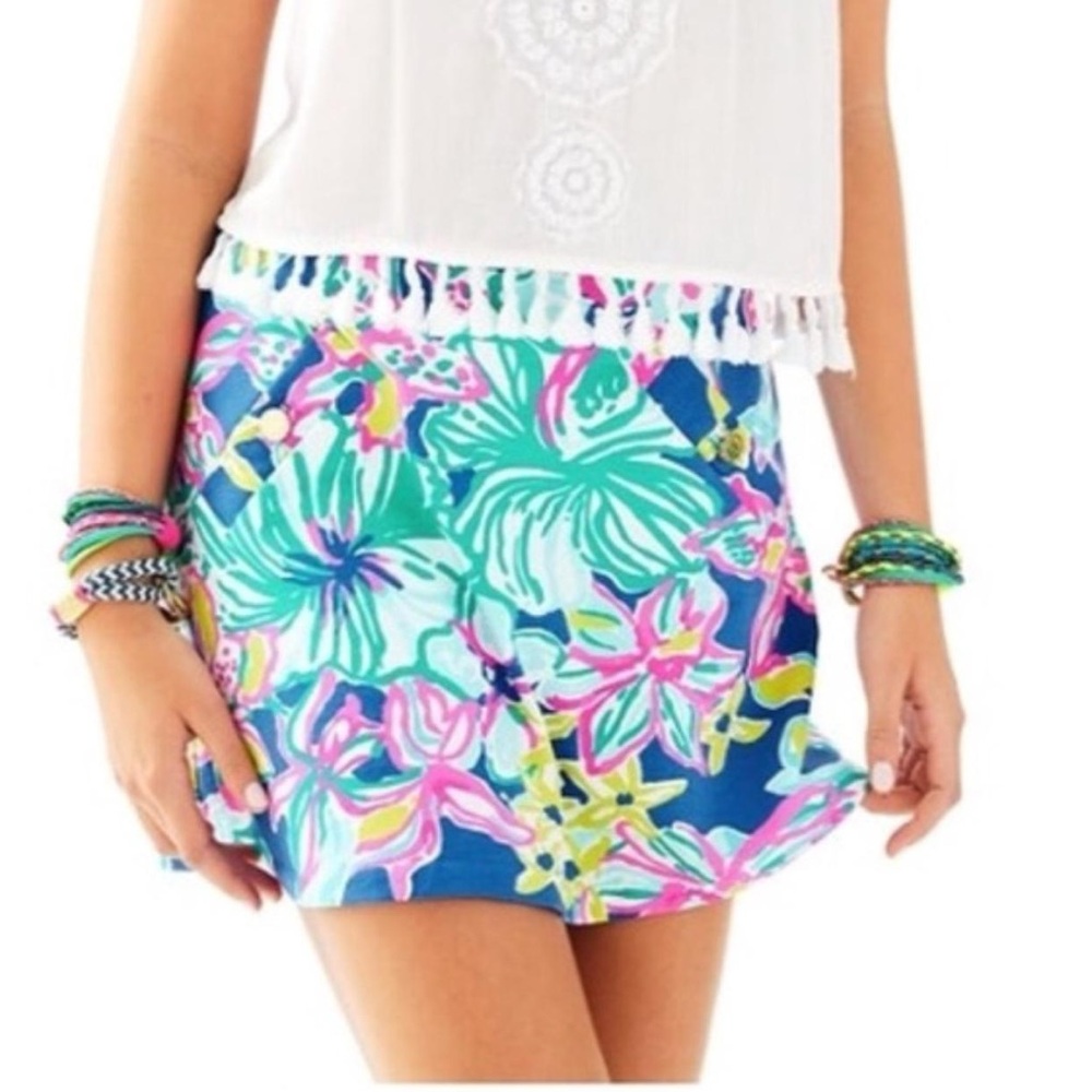 Lilly Pulitzer Floral Mini Skirt - Blue, Pink, Green